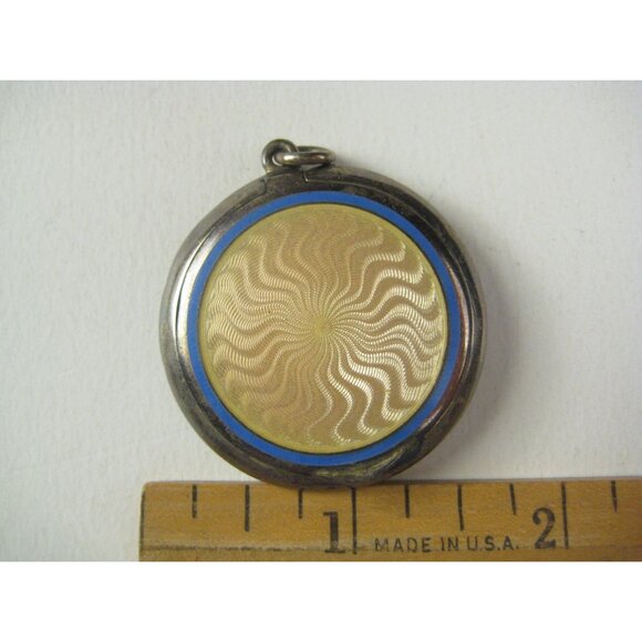 Continental Antique Enamel Sterling Silver Locket Pendant 1920s Guilloche 925 - Picture 2 of 8